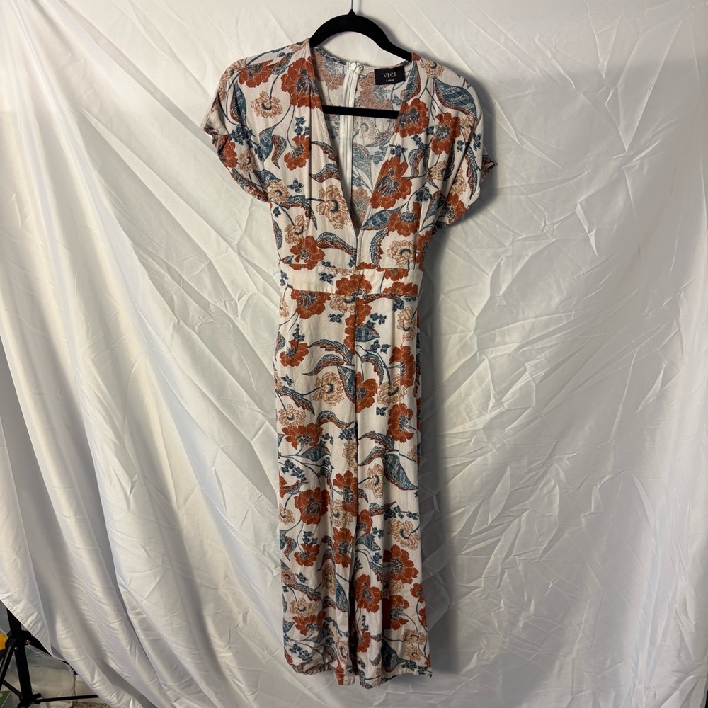Vici Ivory Jumpsuit with Rust Floral Print
